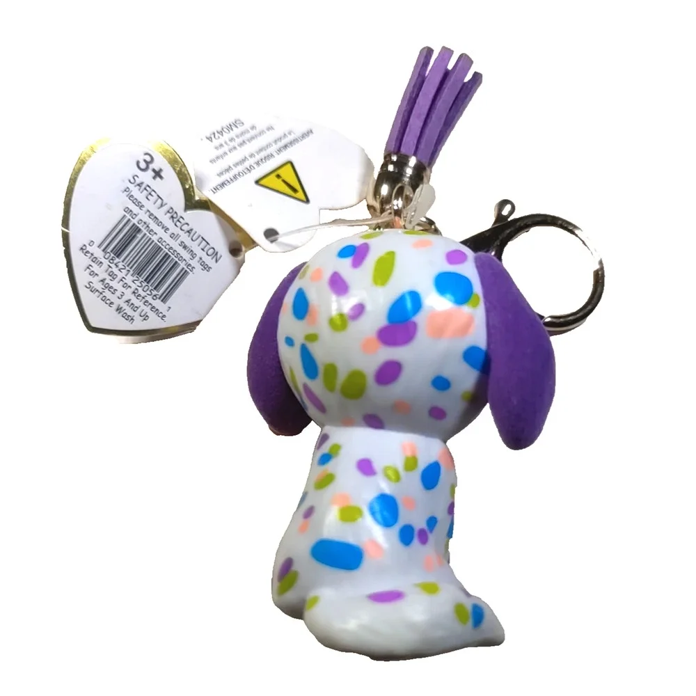 Mini Boos TY Puppy Dog Keychain Hard Plastic Gold Tone White Purple